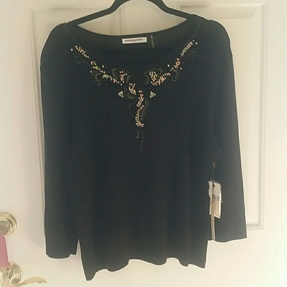 HANNAH JONES New York XL Black BEADED Pullover NEW
